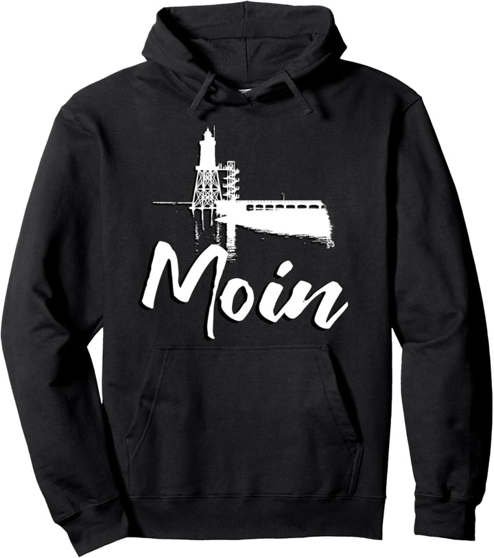 Moin für Nordlichter Strand mit Leuchtturm Obereversand Pullover Hoodie