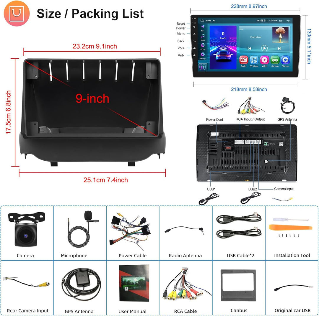 Hodozzy 2G+64G Android Autoradio für Ford Ecosport 2013-2017 Wireless Carplay Android Auto,9 Zoll To