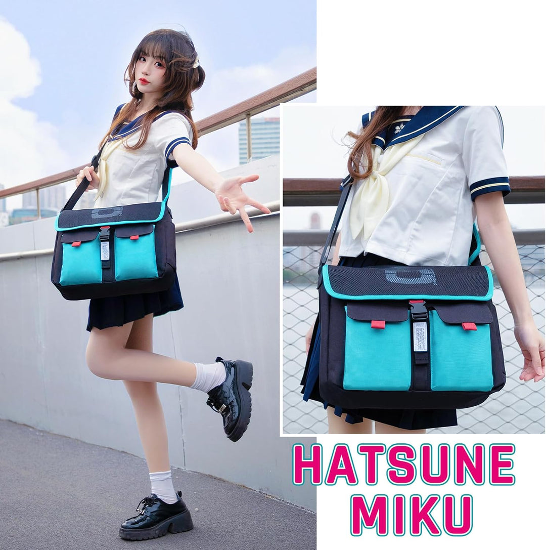 FIREFIRST x Hatsune Miku & Kagamine Rin/Len Schule Schultertaschen .Türkis W36×H30×D12.5（cm）, .Türki