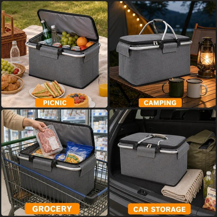 Einkaufskorb,Einkaufskorb Faltbar, Thermo als Picknickkorb, Kühlbox Tragbare mit Gepolsterten Griffe