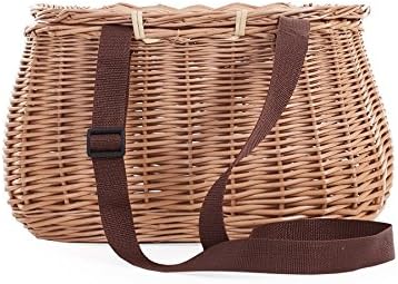 e-wicker24 Anglerkorb aus Weide, Fischkorb, geflochtener Fischerkorb, Fischkorb mit Riemen, Weidenko