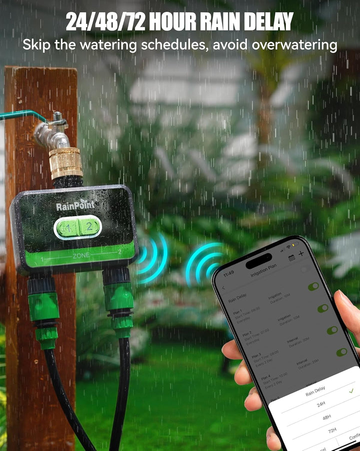 RAINPOINT Bewässerungscomputer Bluetooth 2 Ausgänge, Messingeinlass, Automatische Garten Bewässerung