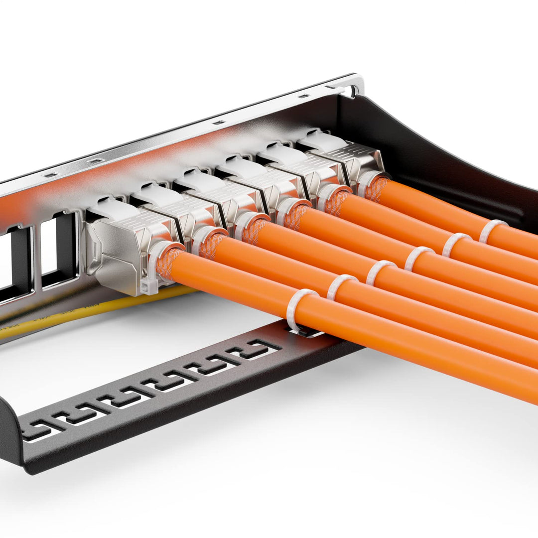 deleyCON 12 Port CAT7 Patchpanel SET Patchfeld Verteilerfeld Modular 1 HE 10" Zoll Rackeinbau + 12x