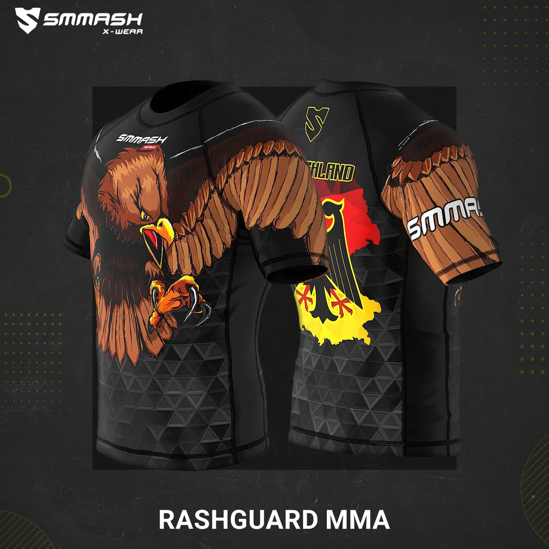 SMMASH Funktionsshirt Herren Rashguard Kurzarm Sportshirt MMA Thaibox Muay Thai Kickboxen Atmungsakt