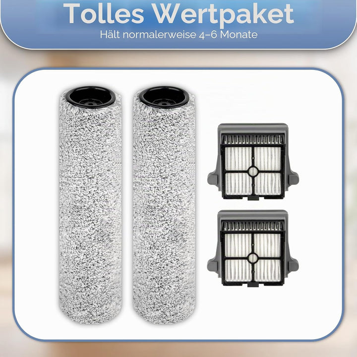 【Version 2, Abnehmbar】(4 Stück) S7 Pro Bürstenwalzen und HEPA-Filter Kompatibel mit Tineco Floor One