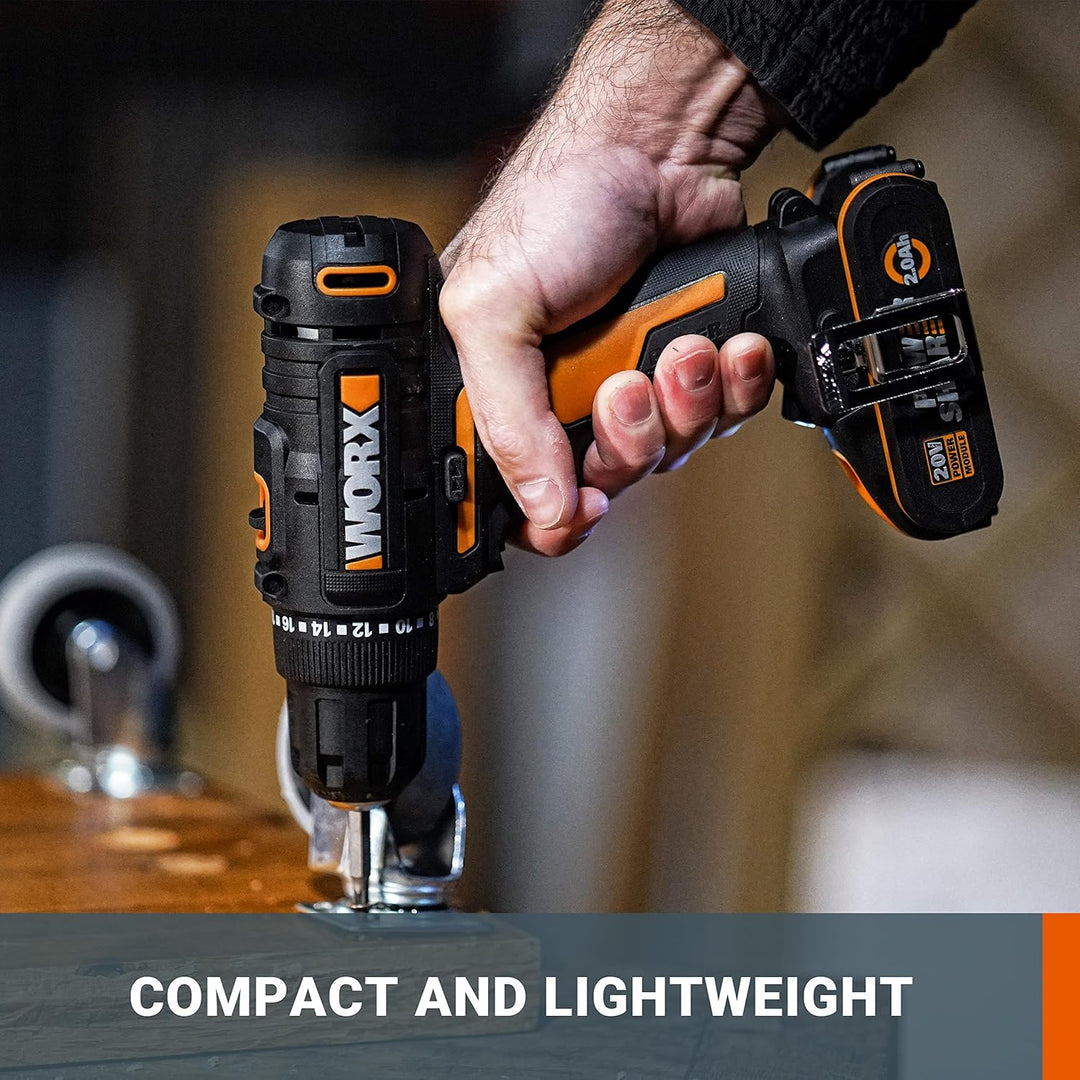 WORX 18V (20V) Akku-Bohrschrauber WX100.3, PowerShare, max. 30 Nm Drehmoment, variable Drehzahl, LED