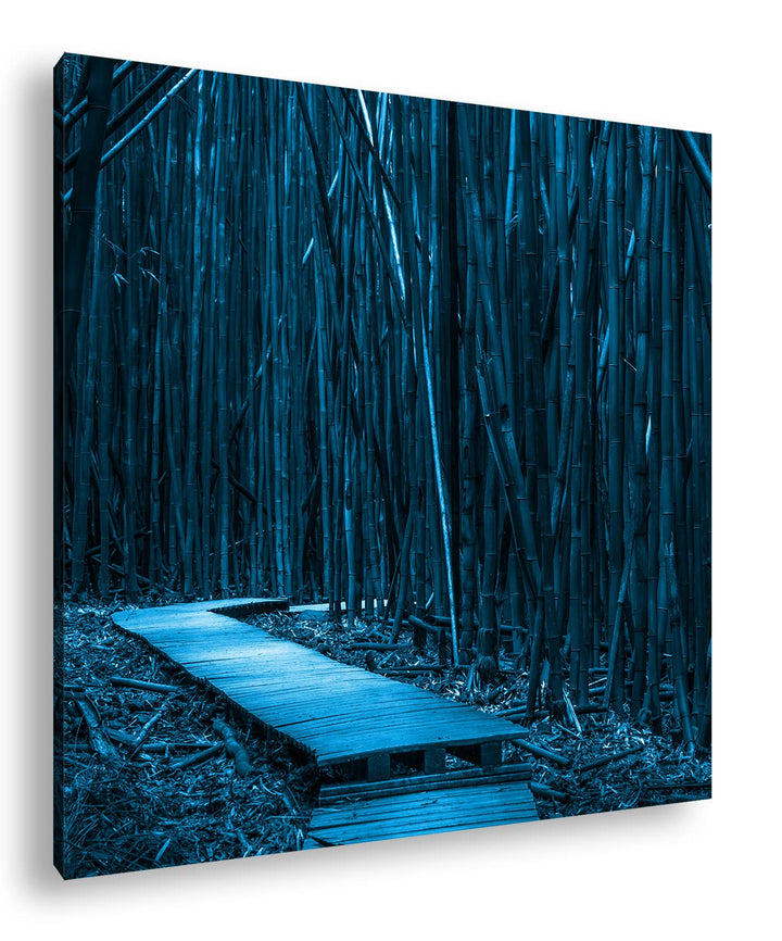 deyoli hölzerner Weg durch einen Bambuswald Format: 70x70 Effekt: Monocrome Blau als Leinwand, Motiv
