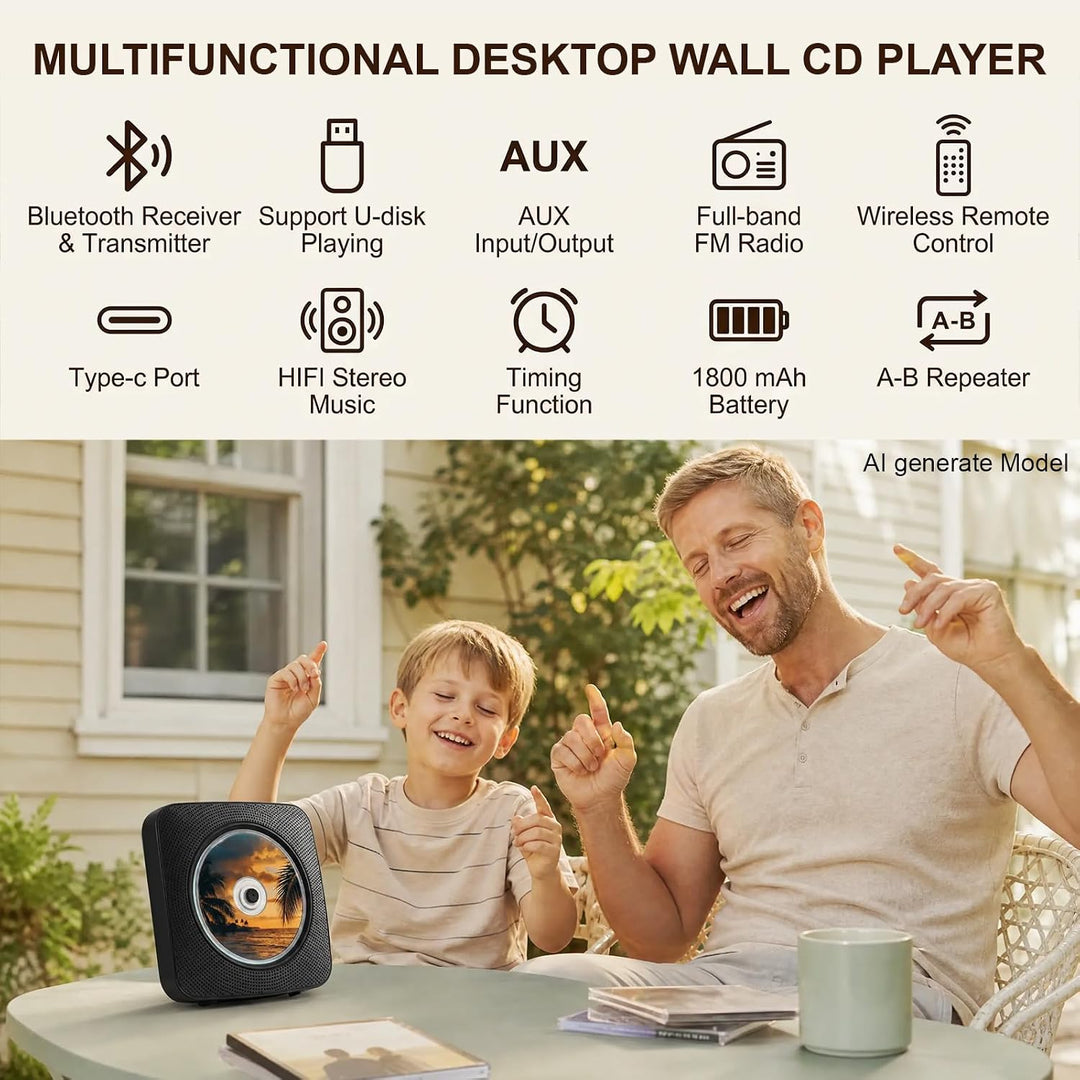 Gueray Desktop CD Player Bluetooth CD-Spieler mit Lautsprechern für Zuhause 1800mAh Tragbarer CD-Pla