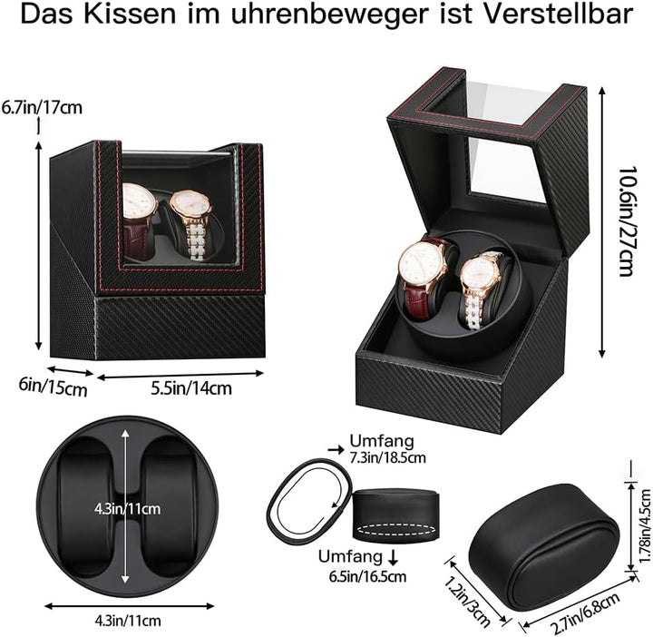 DRAIGERWAY Automatische Uhrenbeweger Box PU Leder Uhrengehäuse mit leisem Motor Batteriebetrieb oder