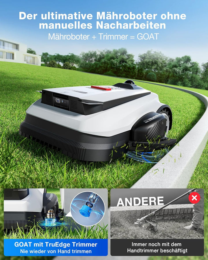 ECOVACS GOAT A1600 LiDAR PRO Care Kit Mähroboter ohne Begrenzungskabel, 1.600 m², 360° Dual-LiDAR-Na