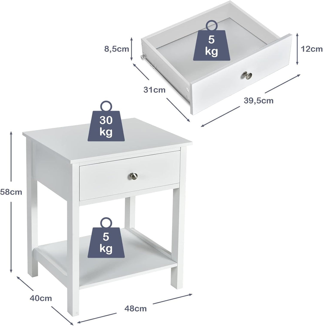 COSTWAY Nachttisch mit Schublade, Beistelltisch 2 Ebene Holz, Nachtkommode Nachtschrank Flurkommode,