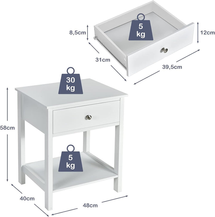 COSTWAY Nachttisch mit Schublade, Beistelltisch 2 Ebene Holz, Nachtkommode Nachtschrank Flurkommode,