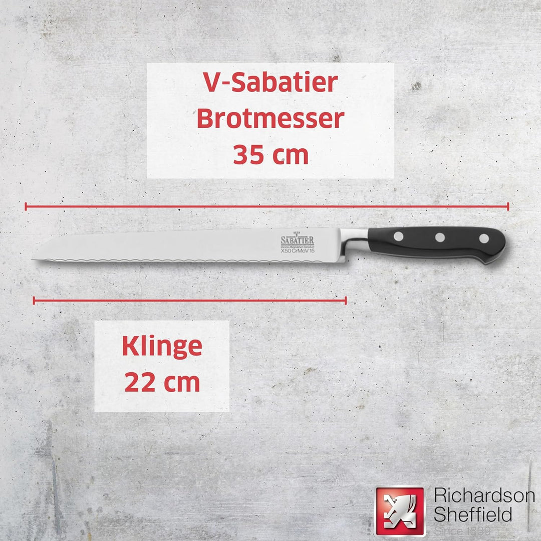 Richardson Sheffield V SABATIER Brotmesser | 22 cm lange Klinge | gehärteter Klingenstahl | Kunststo