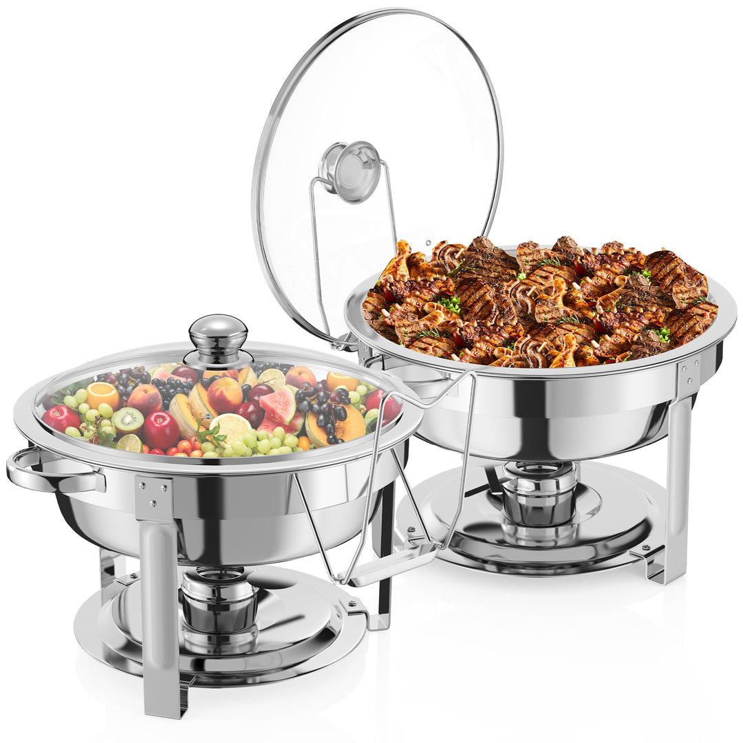 NArra 2er-Pack rundes 6L-Chafing-Dish-Buffet-Set, Speisenwärmer mit Glasabdeckung, Buffetwärmer, Buf