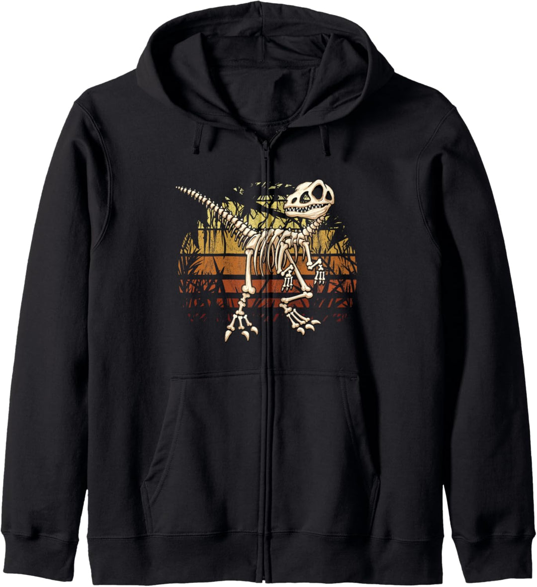 Skelett Velociraptor Retro Dschungel Sunset Dino Raptor Kapuzenjacke