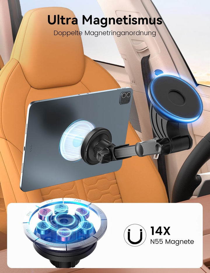 OHLPRO Tablet Halterung Auto,360° Drehung Tablethalterungen 18cm Ausziehbare Arm+ Waschbar Saugnapf,