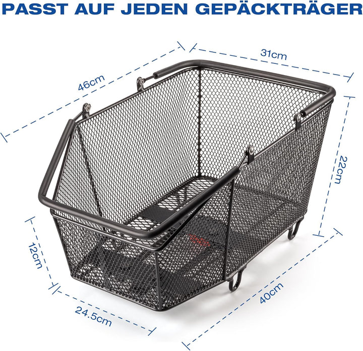GEWAGE Fahrradkorb hinten, Grosser Gepäckträger Korb abnehmbar, mit exklusivem Schnellverschluss, Ro