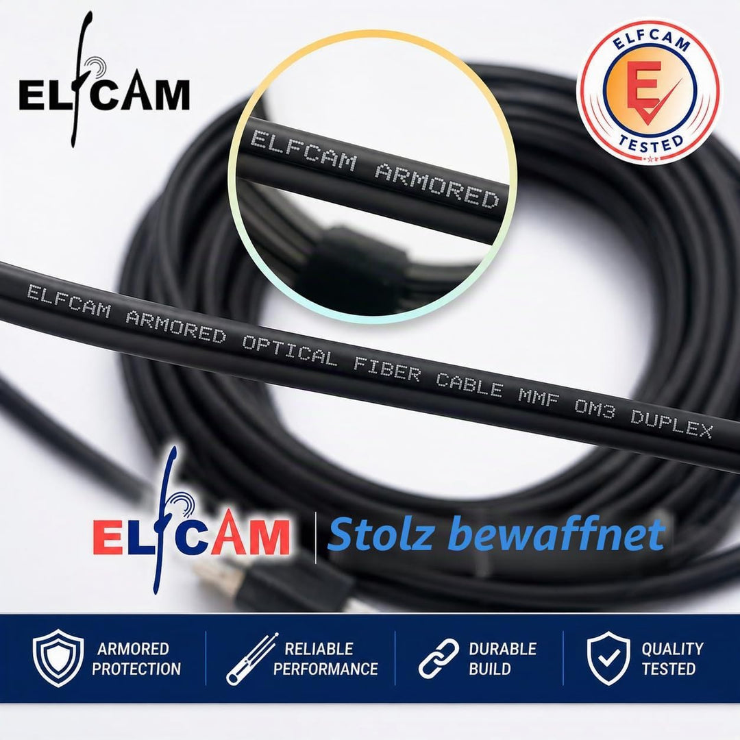 Elfcam® - 100m Gepanzerte Glasfaser-kabel LC/UPC auf LC/UPC OM3 Multimode Duplex 50/125um LSZH, LWL-