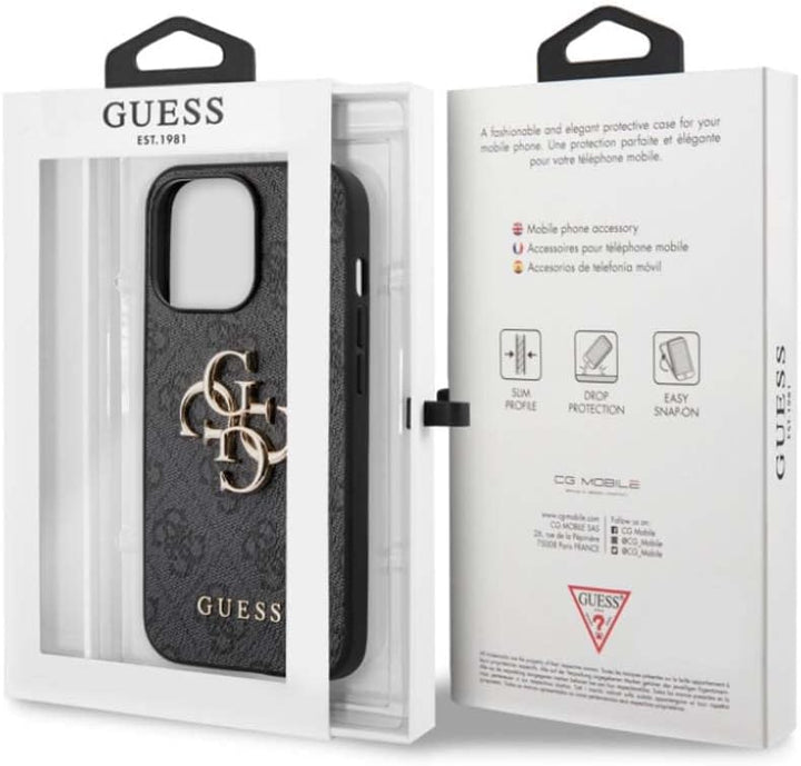 Guess GUHCP13L4GMGGR Hülle für iPhone 13 Pro / 13 6,1" grau 4G Big Metal Logo