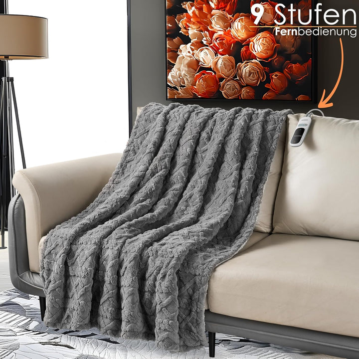 Heizdecke mit Abschaltautomatik Kuschelheizdecke 180x130cm elektrische Wärmedecke Kuscheldecke Bett