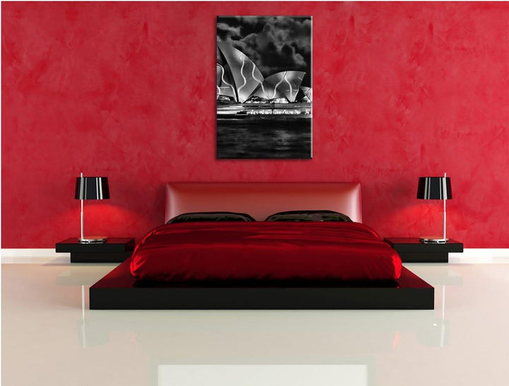 Pixxprint Sydney Opera House Beleuchtung als Leinwandbild/Grösse: 100x70 cm/Wandbild/Kunstdruck/fert