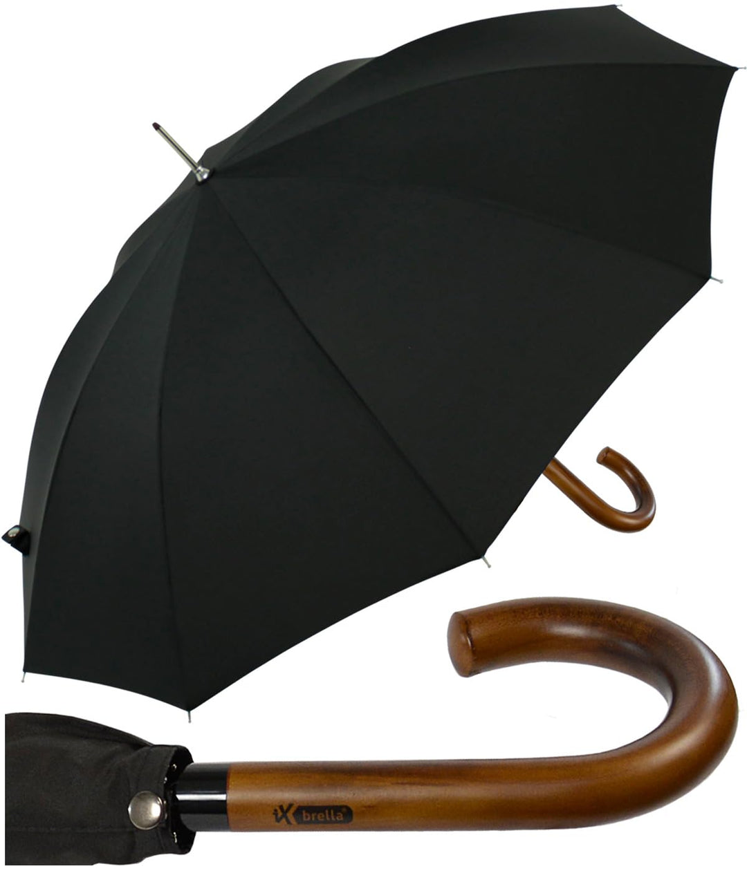 iX-brella Herren Stockschirm Automatik mit Echtholz-Rundhakengriff Schwarz black, black