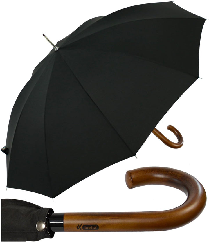 iX-brella Herren Stockschirm Automatik mit Echtholz-Rundhakengriff Schwarz black, black