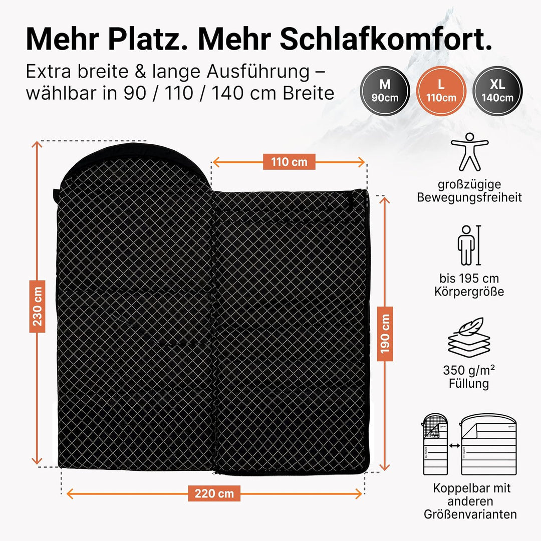 EXPLORER Arctic XXL Deckenschlafsack Winter -24°C Extrem – Camping Schlafsack aus 100% Baumwolle & F