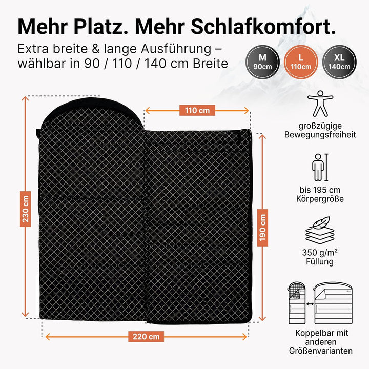 EXPLORER Arctic XXL Deckenschlafsack Winter -24°C Extrem – Camping Schlafsack aus 100% Baumwolle & F