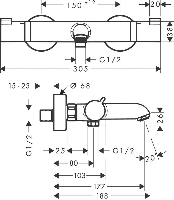 hansgrohe Ecostat Aufputz Wannenthermostat, für 2 Funktionen, Mattweiss