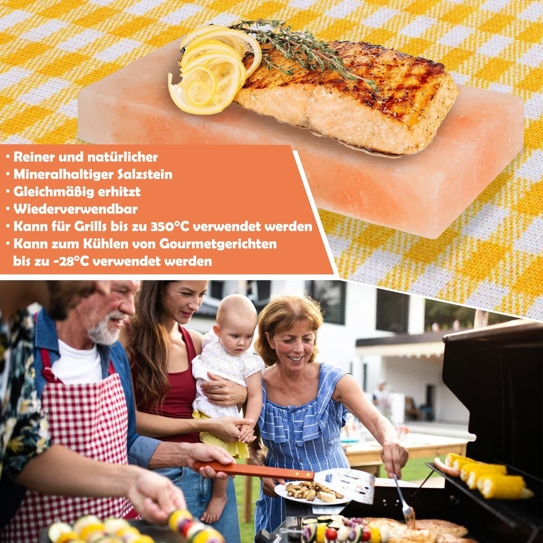 1x Pack XXL Salzstein zum Grillen, 20x30x3cm Salz Grillsteine Mit Eisenplatte, Wiederverwendbar Salz