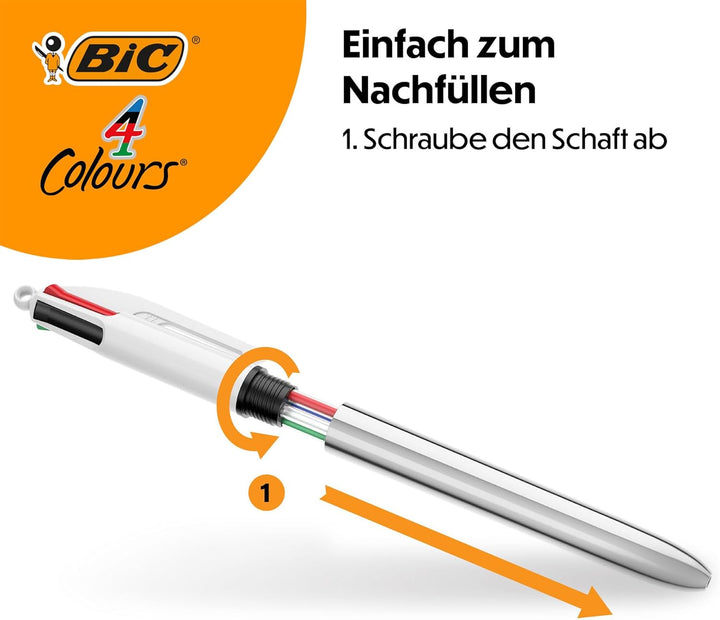 BIC 4 Farben Kugelschreiber Set 4 Colours Shine, in verschiedenen Farben, 5er Pack, Ideal für das Bü