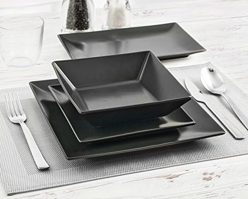 H&h set 6 piatti piani boston osaka nero cm 24x24