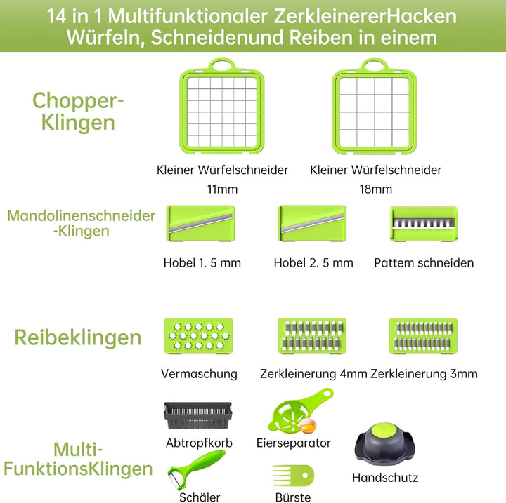 ALIANSHENG 14 In 1 Gemüseschneider,Multifunktion Gemüse Schneider,Vegetable Chopper,Würfelschneider