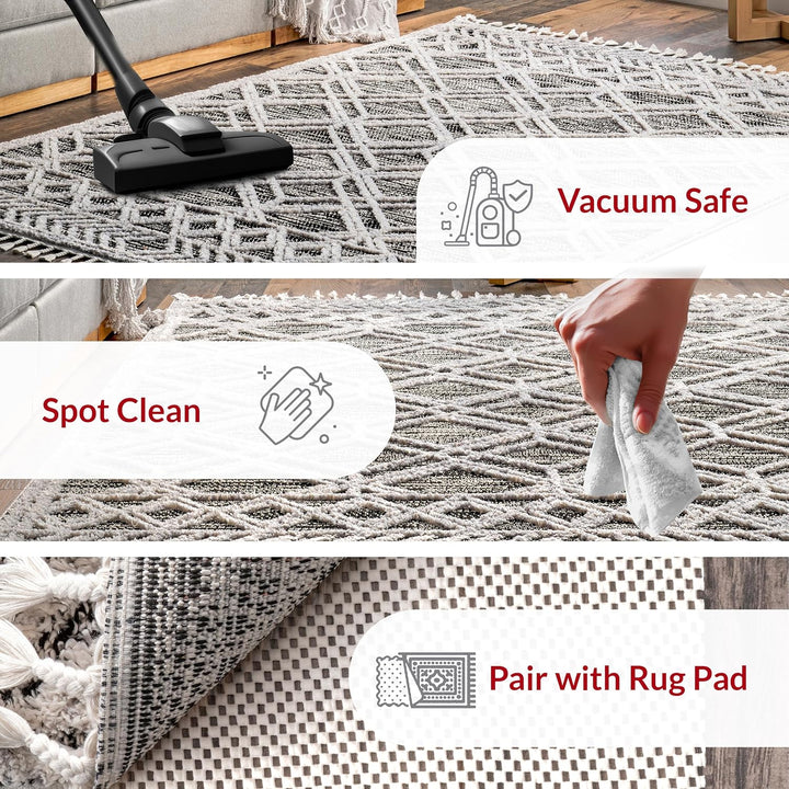 nuLOOM Ansley Teppich mit marokkanischen Gitterquasten, 7,6 x 12,7 cm, Grau 3' x 5' Ansley Grey, 3'