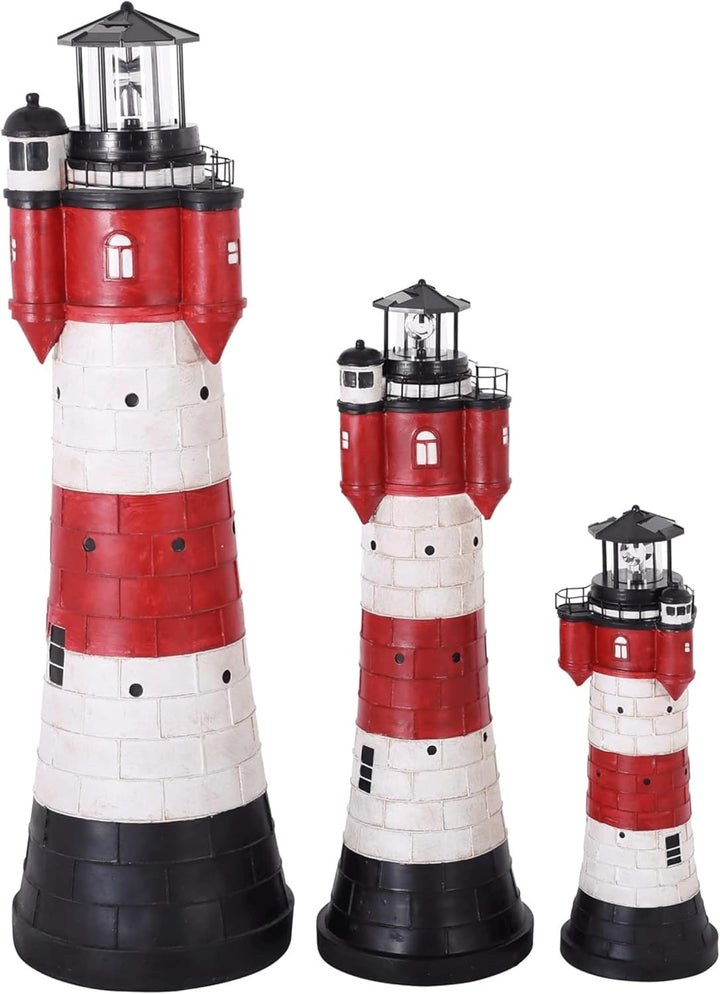 Solar Leuchtturm Roter Sand Höhe 78cm aus Polyresin mit einer weissen LED 2325