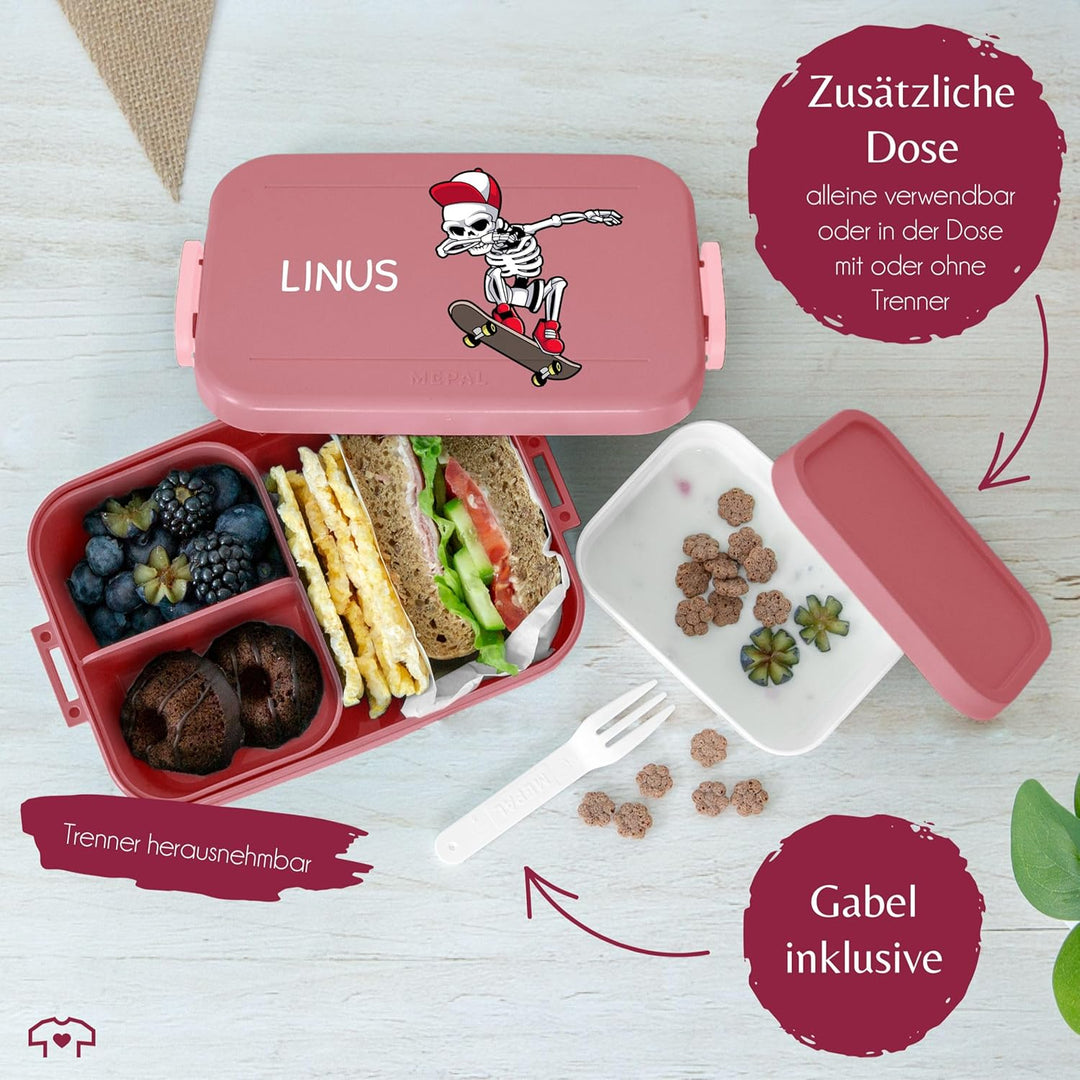 Kinder Bento Box Midi Lunchbox für Mepal Bentobox - Dabbing Skelett Skateboard | Dab Skelett Skater