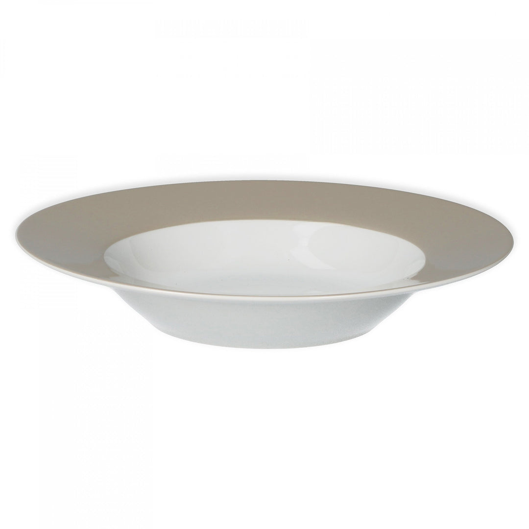 van Well Vario Suppenteller Porzellan 500ml, 21,5cm – tiefer Teller weiss mit Rand in Beige - runde