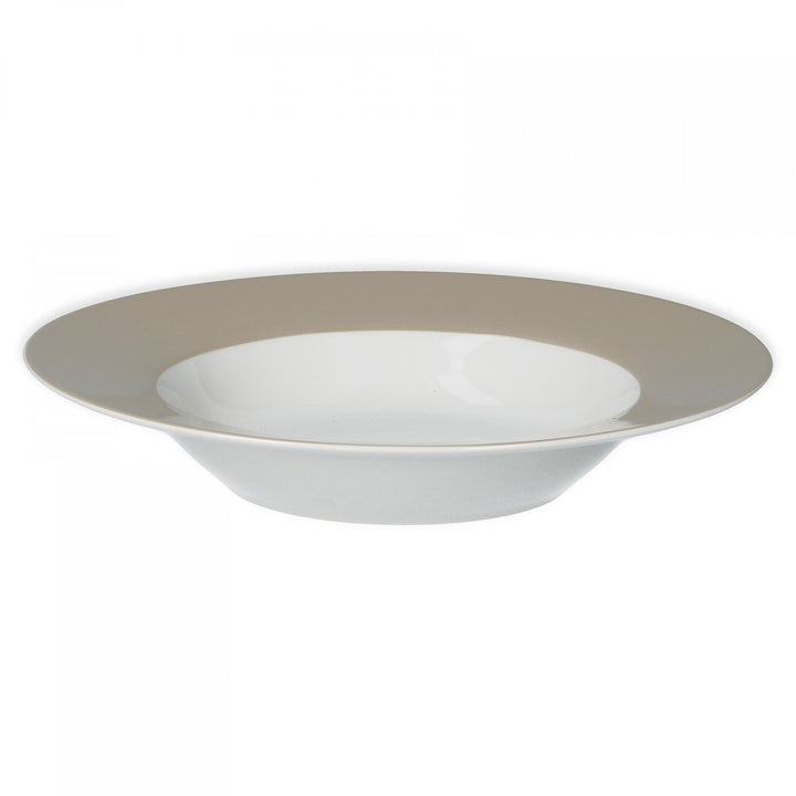 van Well Vario Suppenteller Porzellan 500ml, 21,5cm – tiefer Teller weiss mit Rand in Beige - runde