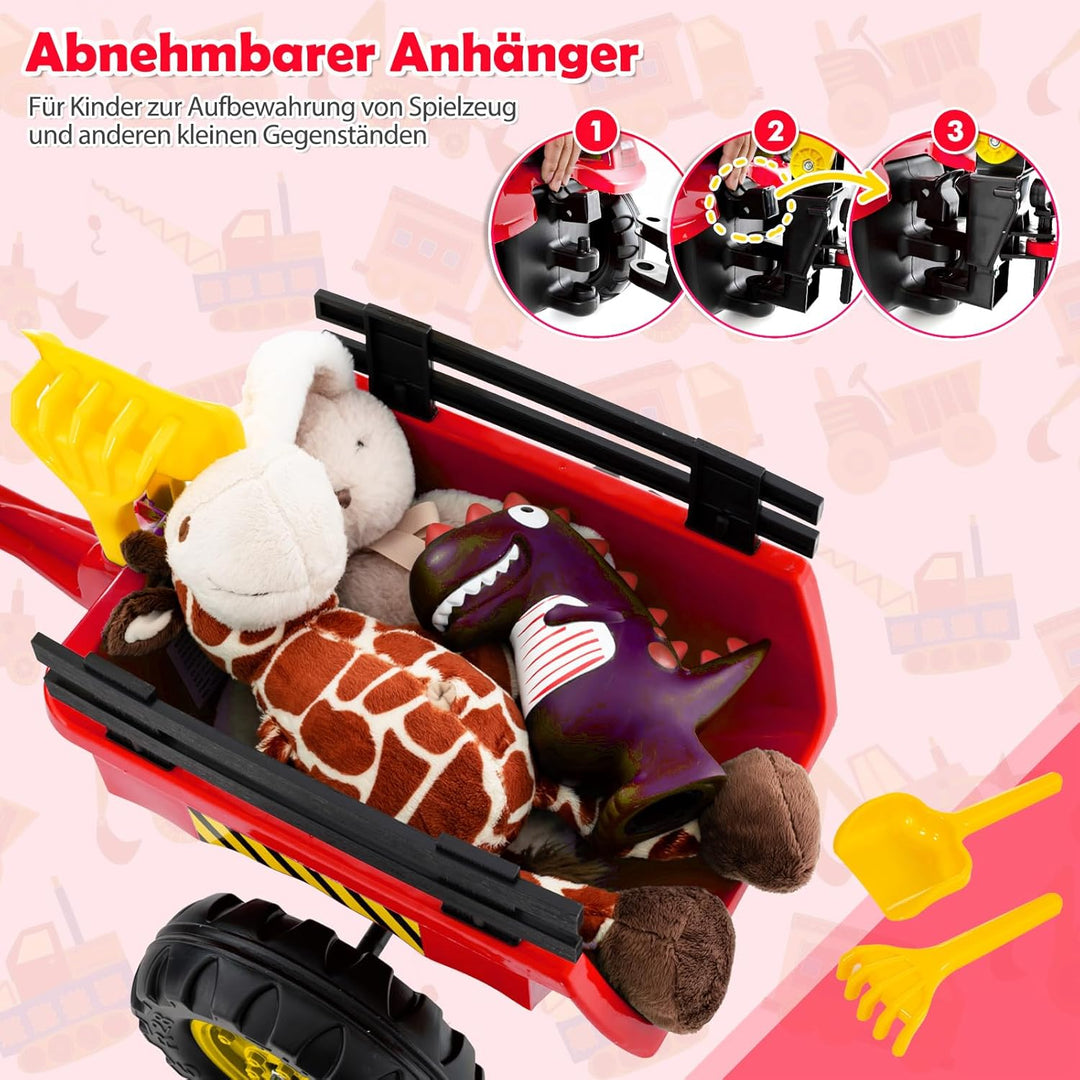 COSTWAY Trettraktor, Kinder Traktor mit Abnehmbarer Anhänger &amp; Grabschaufel, Kindertraktor bis 35 kg