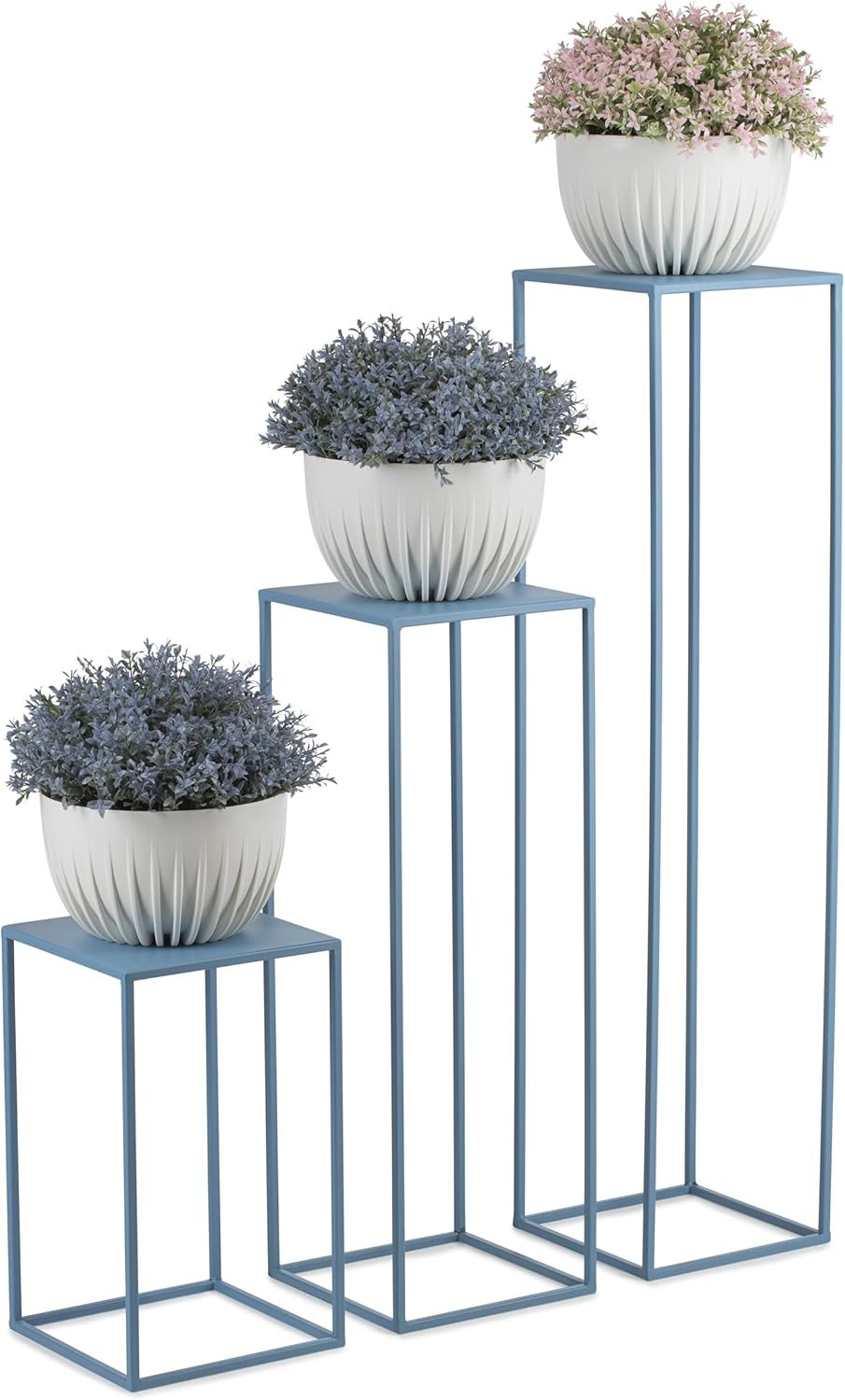HowHomely Blumenständer Metall Blau 70 cm Hoch - Solider und Robuster Blumenhocker Metall - Pflanzen
