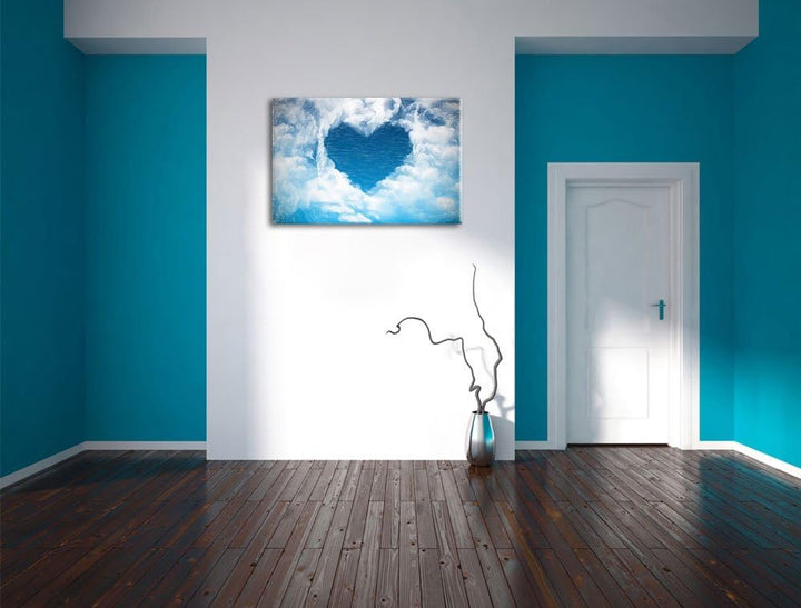 Pixxprint Romantisches Herz in den Wolken als Leinwandbild/Grösse: 100x70 cm/Wandbild/Kunstdruck/fer