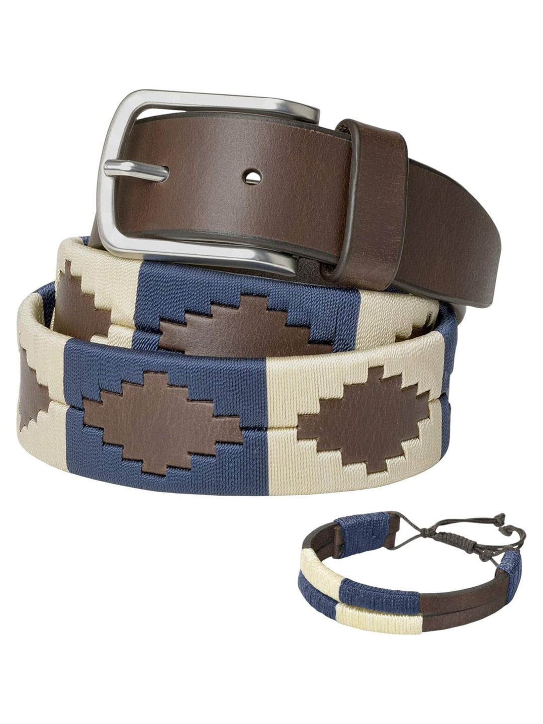 Argentinischer Ledergürtel mit passender Schnur und Lederarmband. Auf Leder gestickter Gürtel für Mä