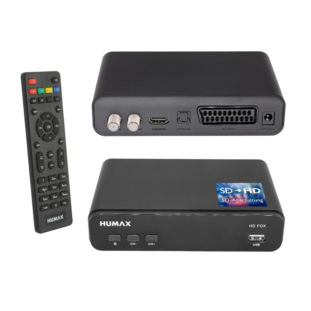 HUMAX HD Fox Digitaler Sat Receiver mit Aufnahmefunktion, HD Sat Receiver für Fernseher mit Single T
