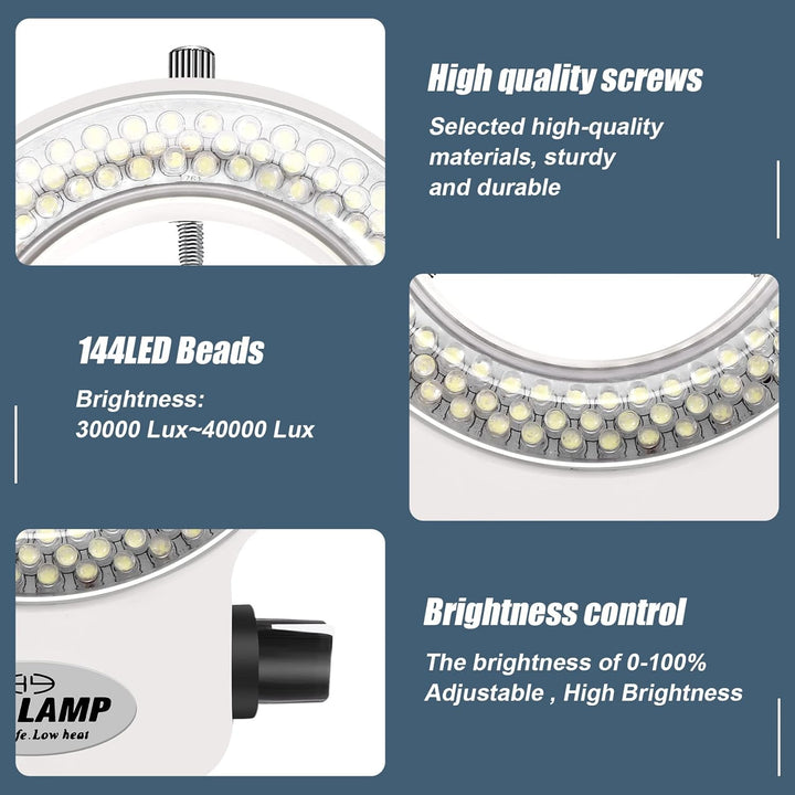 Jevina 144LEDs Ringlicht Ringleuchte Fuer Mikroskop Microscope Lampe Licht 6000K 0-100% Einstellbar