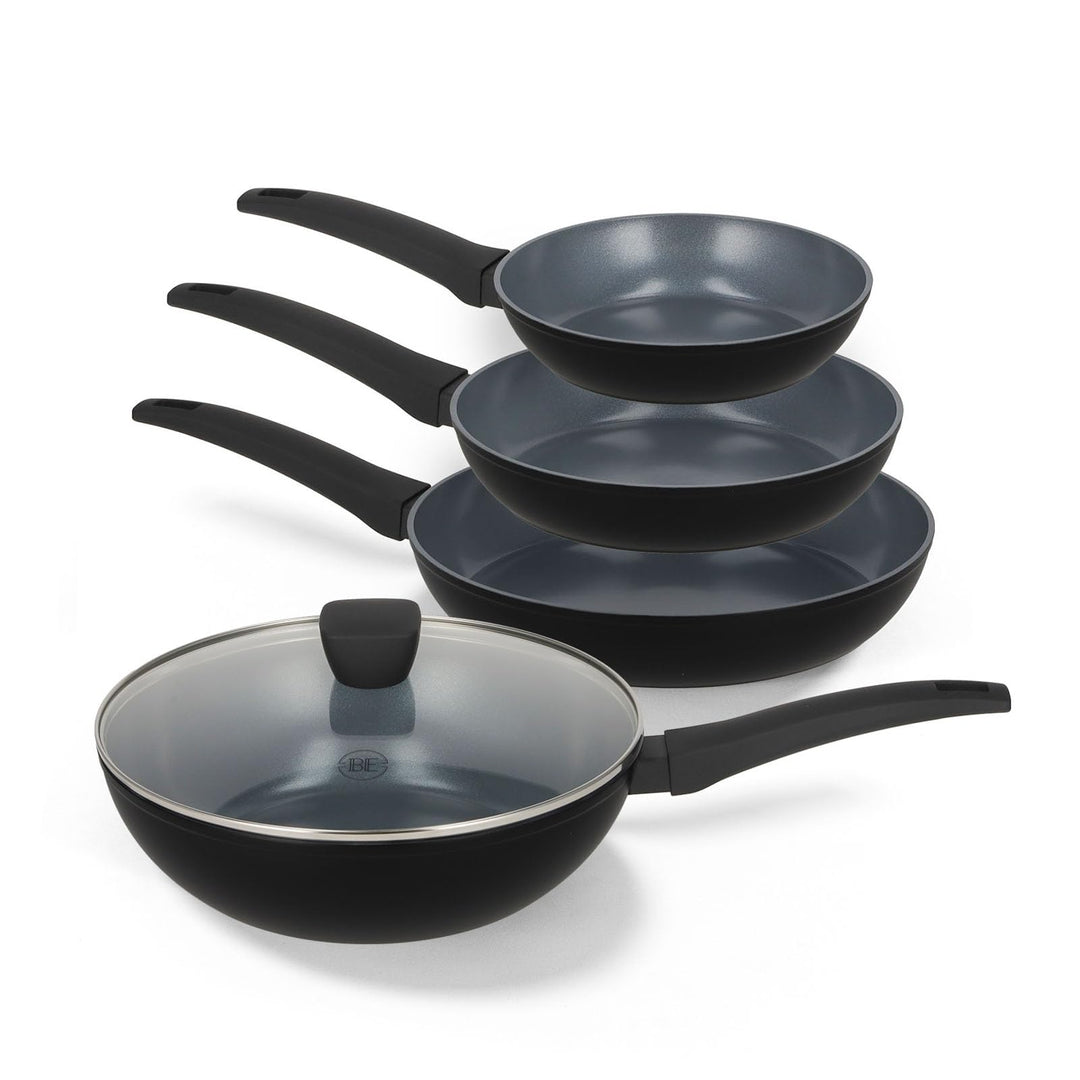 Be Living Delight Pfannenset 4-teilig, Bratpfanne 20/24/28 cm + Wokpfanne 28 cm mit Deckel, Non Stic