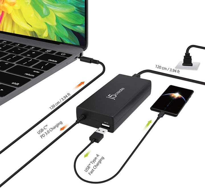 j5create USB Typ-c 100W PD Schnell-Ladegerät für MacBook Pro, Chromebook, Laptop, Notebook, Tablet,