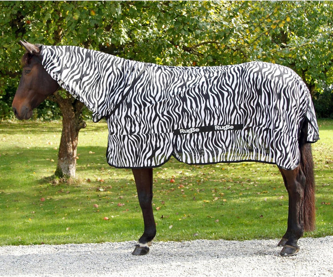KERBL RugBe Zebra Fliegendecke Ekzemerdecke Pferdedecke mit Halsteil 145cm, 145