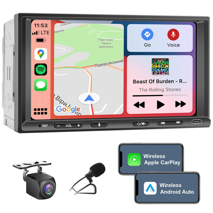 Doppel Din Radio Android mit Wireless CarPlay &amp; Wireless Android Auto, Autoradio mit Navi 7 Zoll Bil