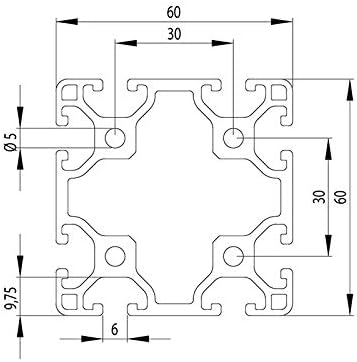 Aluminiumprofil 60x60L I-Typ Nut 6 (leicht), silber eloxiert. Aluminium Profil 60x60 Alu Profil 60 x